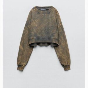 Zara Brown Tie-Dye Cropped Sweatshirt